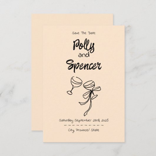 Pastel Penmanship Save the Date Apricot (Voorkant / Achterkant)