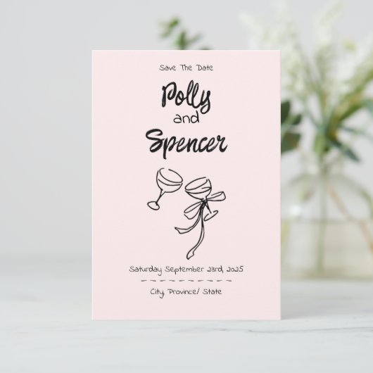 Pastel Penmanship Save the Date Blush (Staand voorkant)