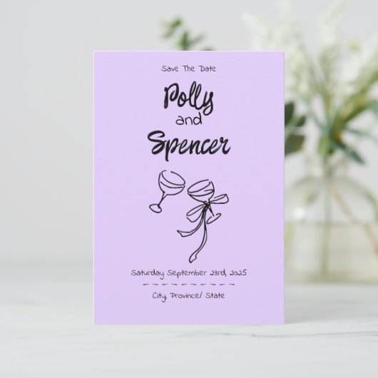 Pastel Penmanship Save the Date Lavender (Staand voorkant)