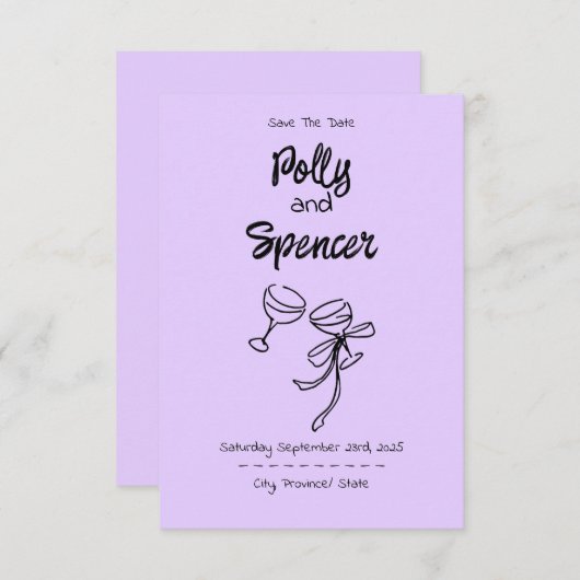 Pastel Penmanship Save the Date Lavender (Voorkant / Achterkant)