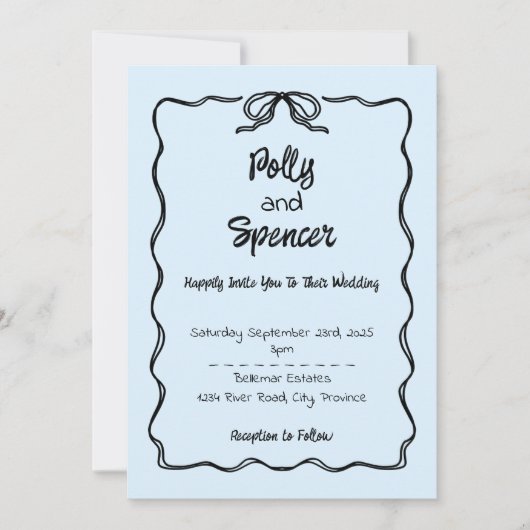 Pastel Penmanship Wedding Invitation Cloud Blauw Feestdagenkaart (Voorkant)