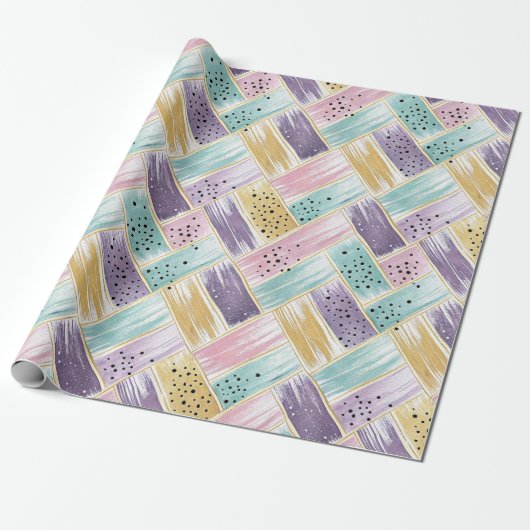Pastel penseelstreek & goud kriskras Abstract Cadeaupapier (Uitgerold)