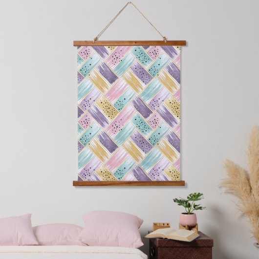 Pastel penseelstreek & goud kriskras Abstract Hangend Wandkleed (Slaapkamer)