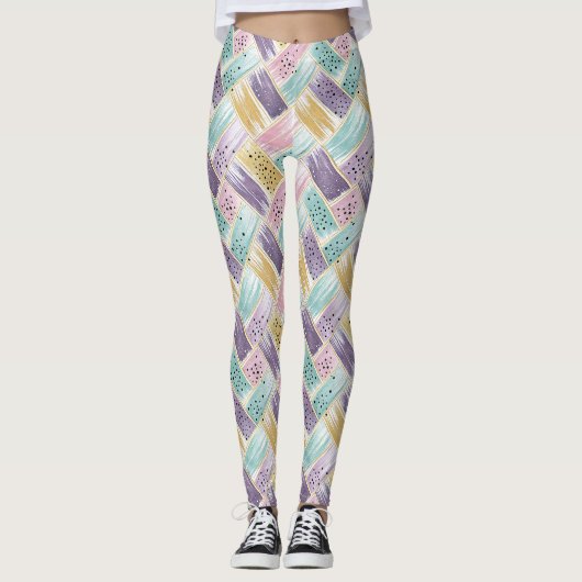 Pastel penseelstreek & goud kriskras Abstract Leggings (Voorkant)