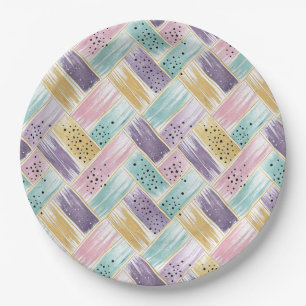 Pastel penseelstreek & goud kriskras Abstract Papieren Bordje