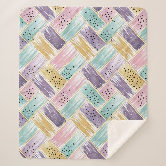 Pastel penseelstreek & goud kriskras Abstract Sherpa Deken (Voorkant)