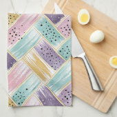 Pastel penseelstreek & goud kriskras Abstract Theedoek (Quarter Fold)