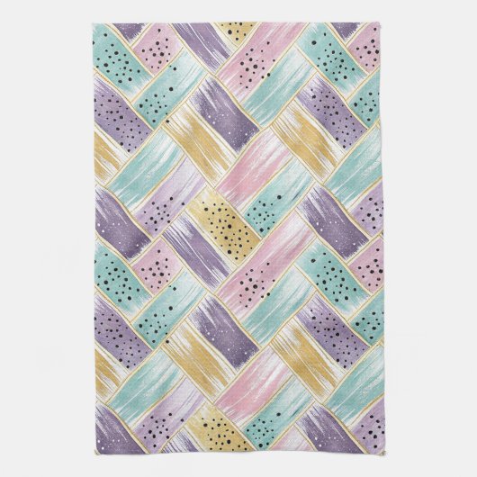 Pastel penseelstreek & goud kriskras Abstract Theedoek (Verticaal)