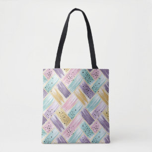 Pastel penseelstreek & goud kriskras Abstract Tote Bag