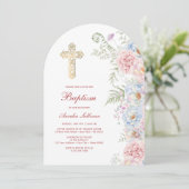 Pastel Peonies Arch Baptism Kaart (Staand voorkant)