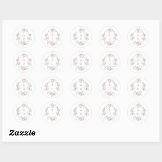 Pastel Peonies Frame Wedding Monograms Ronde Sticker (Vel)