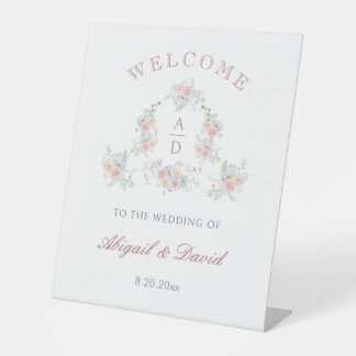 Pastel Peonies Frame Wedding Monograms Welcome Reclamebord Met Voetstuk