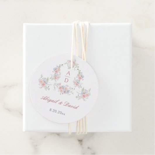Pastel Peonies Lijst bruiloft monogrammen cirkel Bedankjes Labels (In situ)