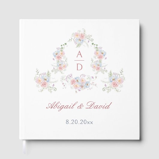 Pastel Peonies Lijst bruiloft monogrammen Gastenboek (Voorkant)