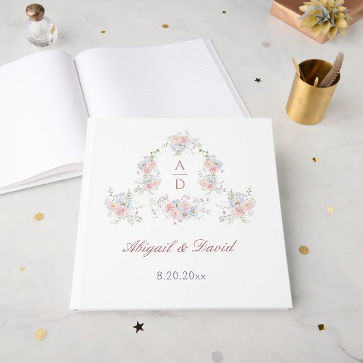Pastel Peonies Lijst bruiloft monogrammen Gastenboek (Voorkant open)