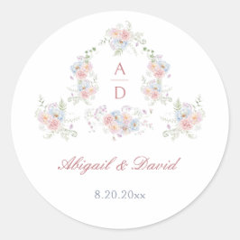 Pastel Peonies Lijst bruiloft monogrammen Ronde Sticker