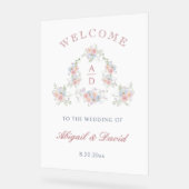 Pastel Peonies Lijst bruiloft monogrammen Welkom Acryl Bord (Hoek)