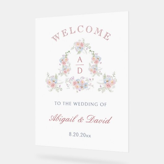 Pastel Peonies Lijst bruiloft monogrammen Welkom Acryl Bord (Hoek)