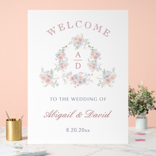 Pastel Peonies Lijst bruiloft monogrammen Welkom Acryl Bord (Huwelijk)