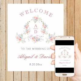 Pastel Peonies Lijst bruiloft monogrammen Welkom Poster