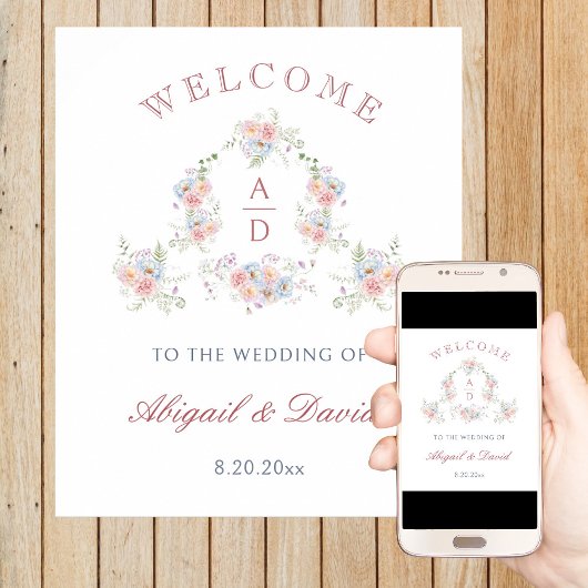 Pastel Peonies Lijst bruiloft monogrammen Welkom Poster