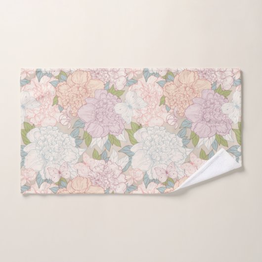 Pastel Peony & Butterfly Flower Pattern Bad Handdoek (Handdoek)