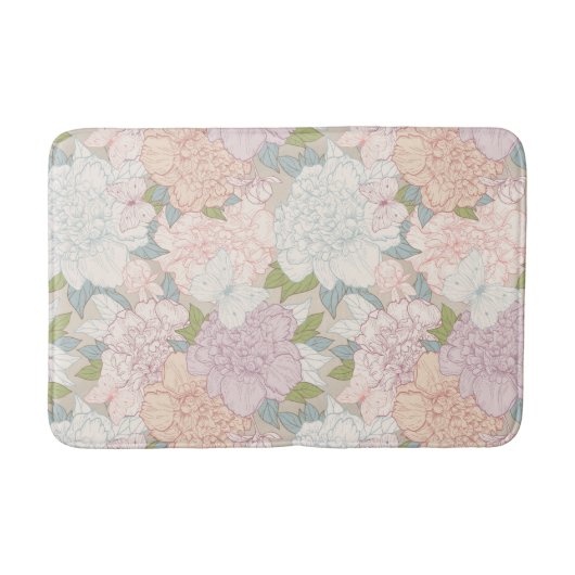 Pastel Peony & Butterfly Flower Pattern Badmat (Voorkant)