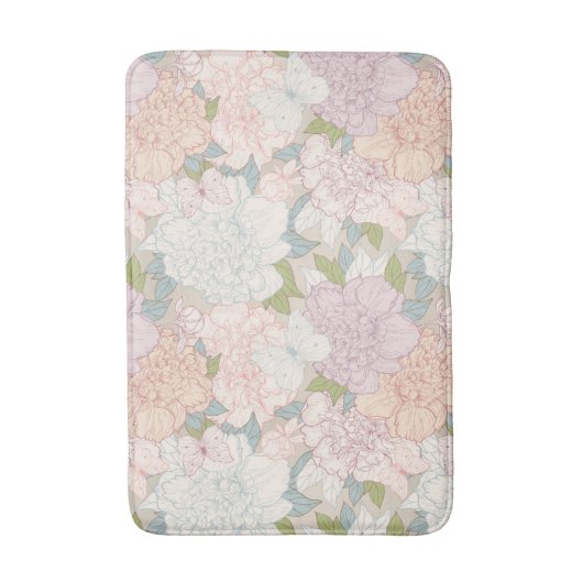 Pastel Peony & Butterfly Flower Pattern Badmat (Voorkant Verticaal)