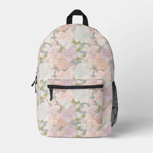 Pastel Peony & Butterfly Flower Pattern Bedrukte Rugzak (Voorkant)