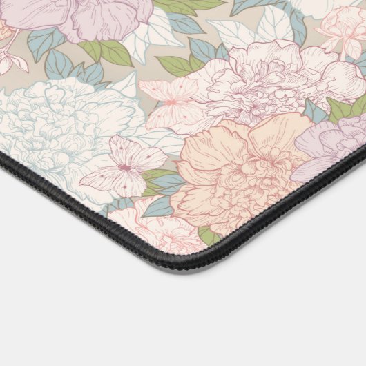 Pastel Peony & Butterfly Flower Pattern Bureaumat (Hoek)