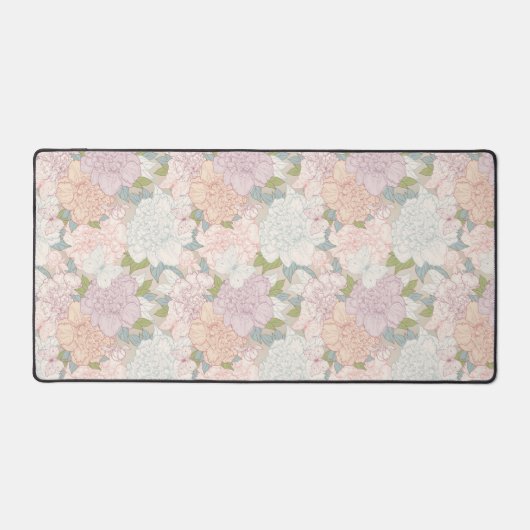 Pastel Peony & Butterfly Flower Pattern Bureaumat (Voorkant)
