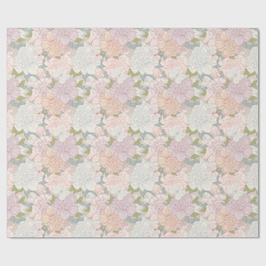 Pastel Peony & Butterfly Flower Pattern Cadeaupapier (Vlak)