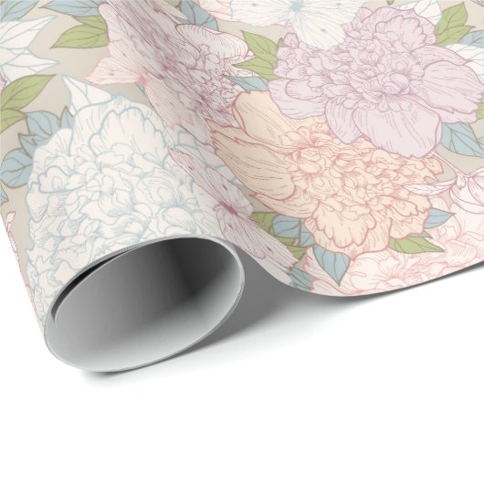 Pastel Peony & Butterfly Flower Pattern Cadeaupapier (Rol Hoek)