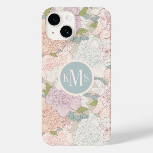Pastel Peony & Butterfly Flower Pattern Case-Mate iPhone Case (Achterkant)