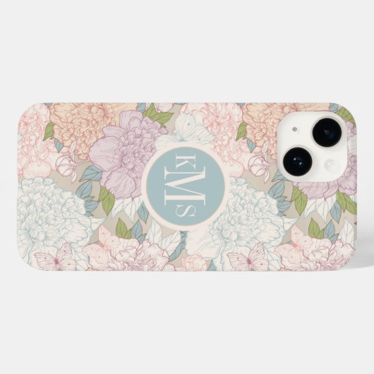 Pastel Peony & Butterfly Flower Pattern Case-Mate iPhone Case (Achterkant (horizontaal))