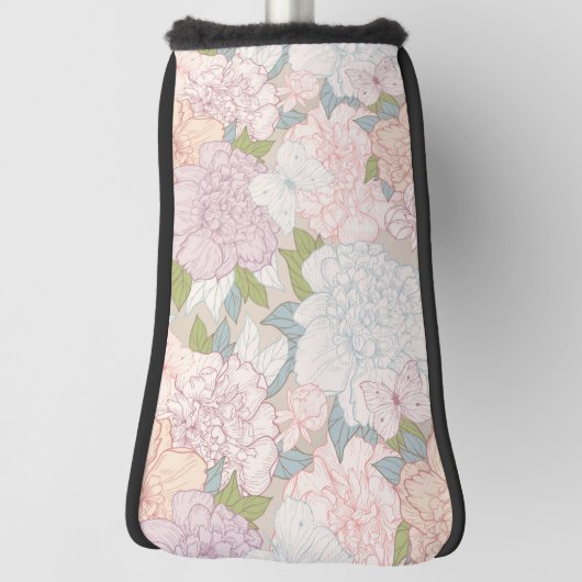 Pastel Peony & Butterfly Flower Pattern Golfheadcover (Draai 90)