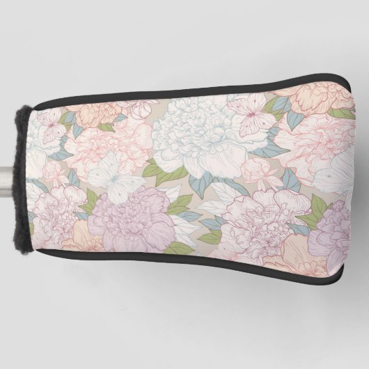 Pastel Peony & Butterfly Flower Pattern Golfheadcover (Voorkant)