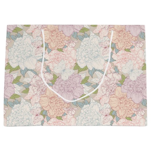 Pastel Peony & Butterfly Flower Pattern Groot Cadeauzakje (Voorkant)