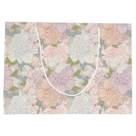 Pastel Peony & Butterfly Flower Pattern Groot Cadeauzakje (Achterkant)