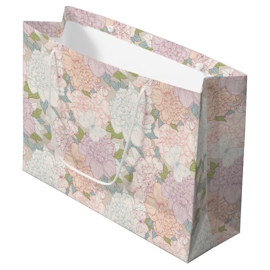 Pastel Peony & Butterfly Flower Pattern Groot Cadeauzakje (Voorkant Gekanteld)