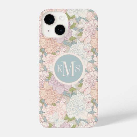 Pastel Peony & Butterfly Flower Pattern iPhone Hoesje (Achterkant)