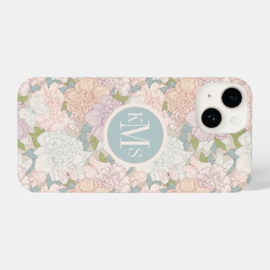 Pastel Peony & Butterfly Flower Pattern iPhone Hoesje (Achterkant horizontaal)