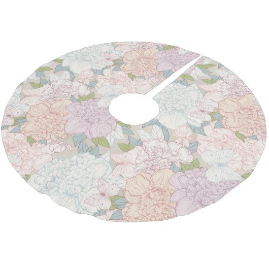 Pastel Peony & Butterfly Flower Pattern Kerstboom Rok (Gekanteld)