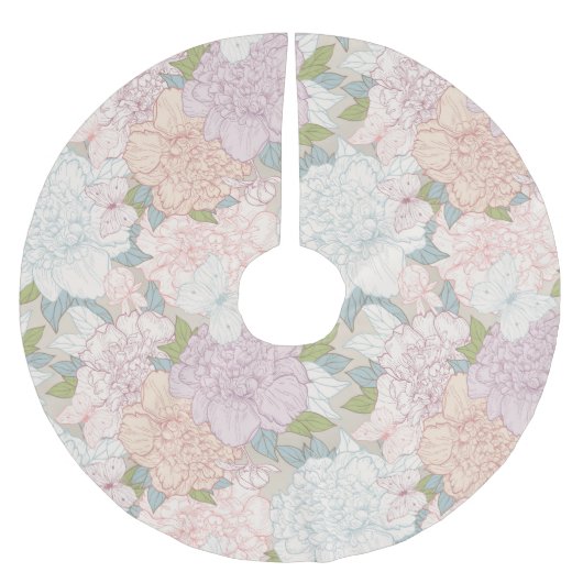 Pastel Peony & Butterfly Flower Pattern Kerstboom Rok (Voorkant)