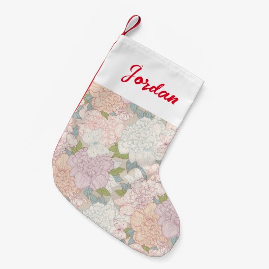 Pastel Peony & Butterfly Flower Pattern Kleine Kerstsok (Voorkant (Hangend))