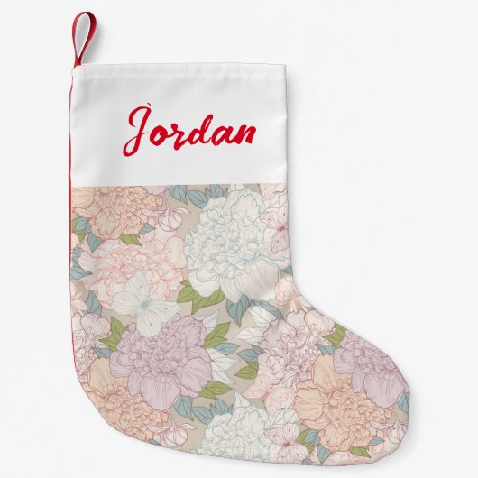 Pastel Peony & Butterfly Flower Pattern Kleine Kerstsok (Voorkant)