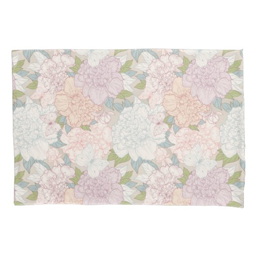 Pastel Peony & Butterfly Flower Pattern Kussensloop (Voorkant)