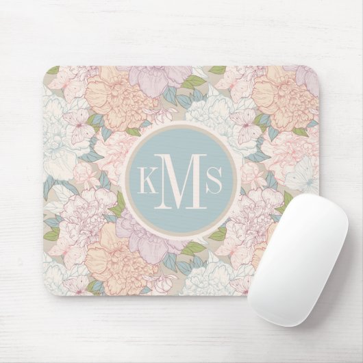Pastel Peony & Butterfly Flower Pattern Muismat (Met muis)