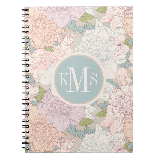 Pastel Peony & Butterfly Flower Pattern Notitieboek (Voorkant)
