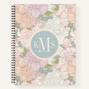 Pastel Peony & Butterfly Flower Pattern Notitieboek